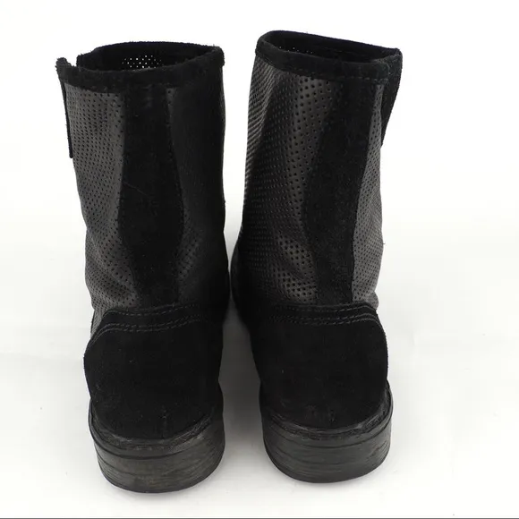 Sundance black leather perf ankle boots sz 9.5
