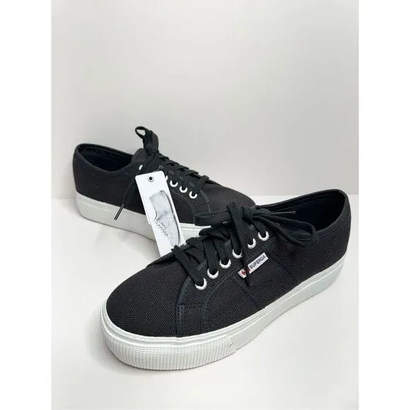 Superga Sneakers Classic Black Canvas Mens Size 8 Lace Up Fashion Shoes NEW