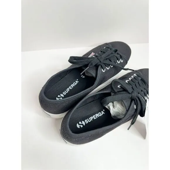 Superga Sneakers Classic Black Canvas Mens Size 8 Lace Up Fashion Shoes NEW