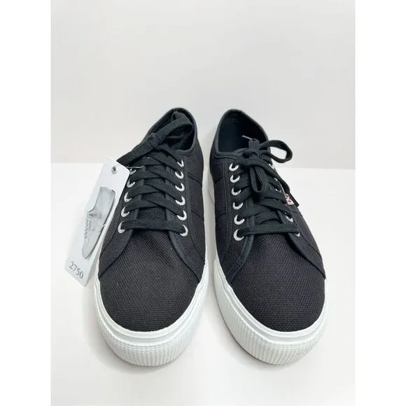 Superga Sneakers Classic Black Canvas Mens Size 8 Lace Up Fashion Shoes NEW