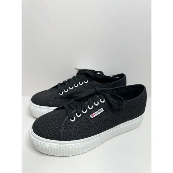 Superga Sneakers Classic Black Canvas Mens Size 8 Lace Up Fashion Shoes NEW