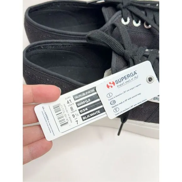 Superga Sneakers Classic Black Canvas Mens Size 8 Lace Up Fashion Shoes NEW
