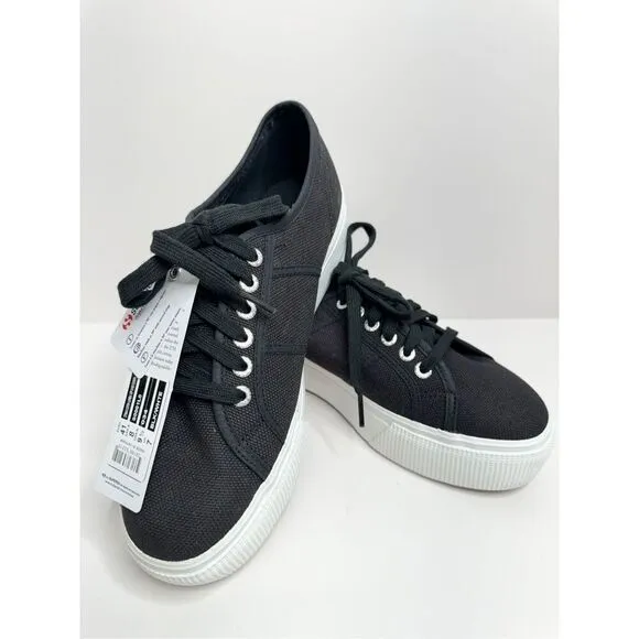 Superga Sneakers Classic Black Canvas Mens Size 8 Lace Up Fashion Shoes NEW