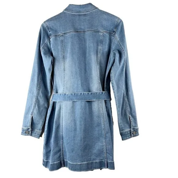 Susan Graver Jeans Light Wash Long Sleeve Denim Belted Dress Women's Size XS