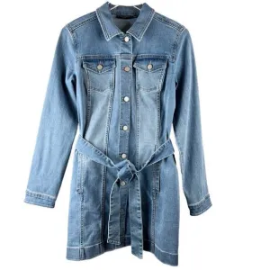 Susan Graver Jeans Light Wash Long Sleeve Denim Belted Dress Women's Size XS