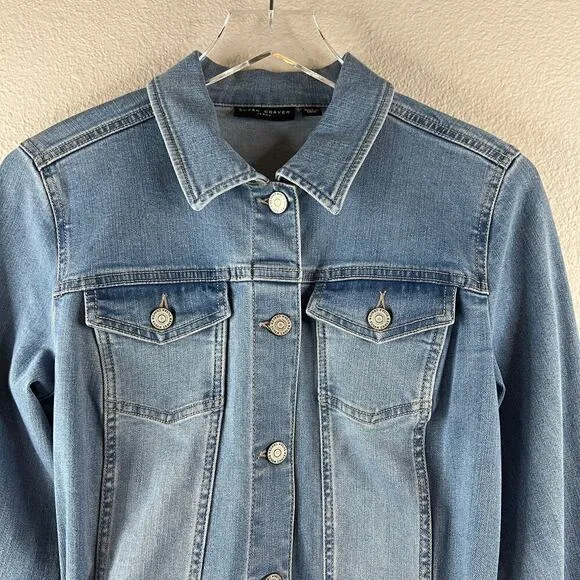Susan Graver Jeans Light Wash Long Sleeve Denim Belted Dress Women's Size XS