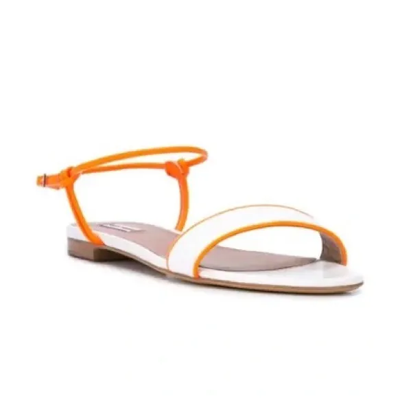Tabitha Simmons Bungee Flat Sandals White and Orange