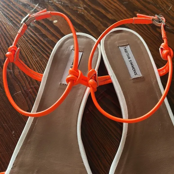 Tabitha Simmons Bungee Flat Sandals White and Orange