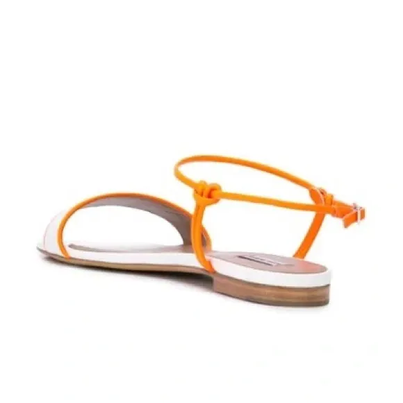 Tabitha Simmons Bungee Flat Sandals White and Orange
