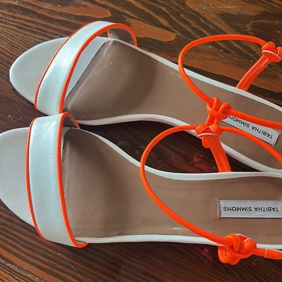 Tabitha Simmons Bungee Flat Sandals White and Orange
