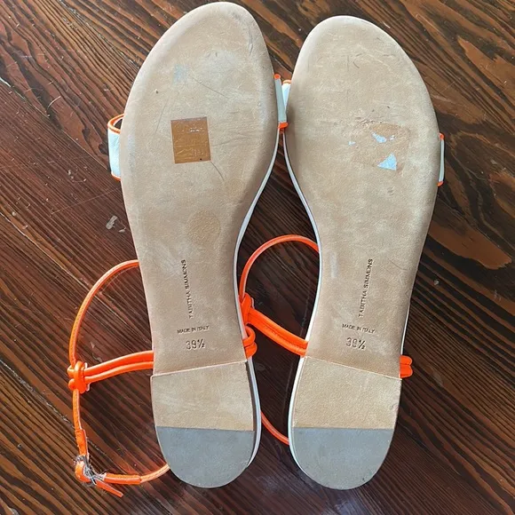 Tabitha Simmons Bungee Flat Sandals White and Orange