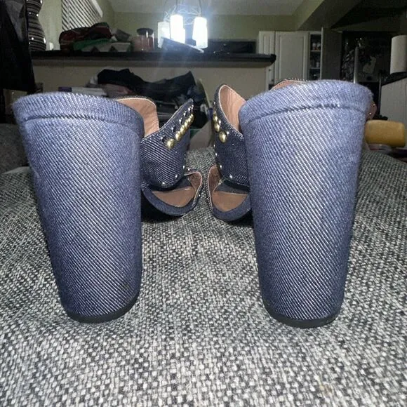Tabitha Simmons Celia Studded Denim Slide Mule Sandals Brand Size 40 (US 9.5)
