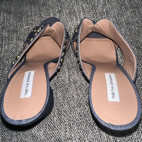 Tabitha Simmons Celia Studded Denim Slide Mule Sandals Brand Size 40 (US 9.5)