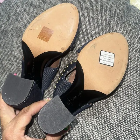 Tabitha Simmons Celia Studded Denim Slide Mule Sandals Brand Size 40 (US 9.5)