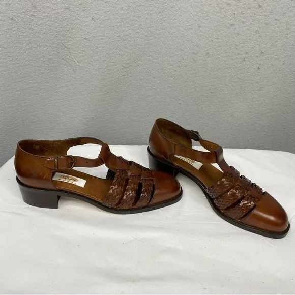 Talbots Leather Closed Toed Sandal Brown Made in Italy vintage braided loafer