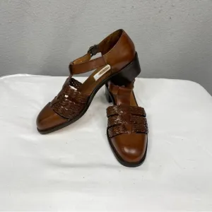 Talbots Leather Closed Toed Sandal Brown Made in Italy vintage braided loafer