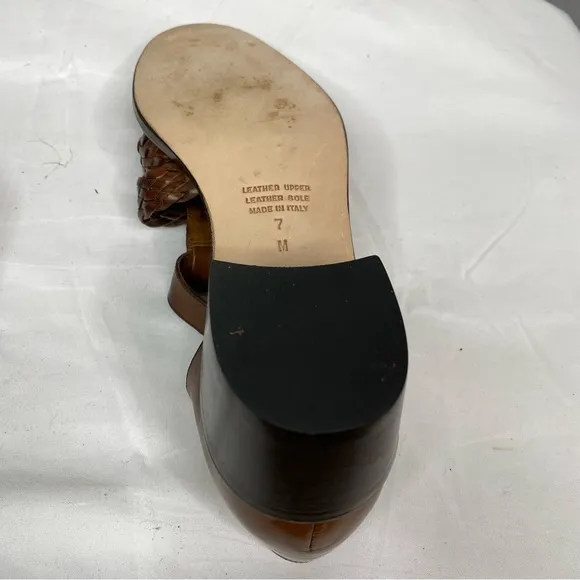 Talbots Leather Closed Toed Sandal Brown Made in Italy vintage braided loafer