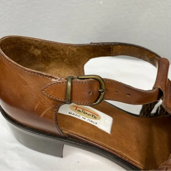 Talbots Leather Closed Toed Sandal Brown Made in Italy vintage braided loafer