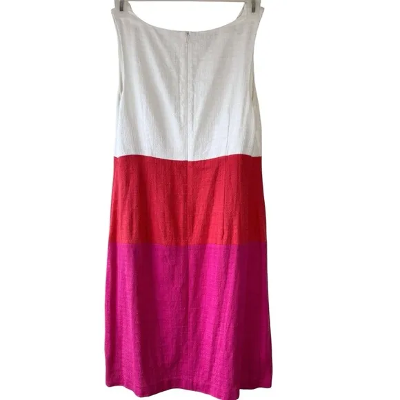 TALBOTS TEXTURED COLORBLOCK SHEATH DRESS - WHITE / ORANGE / PINK