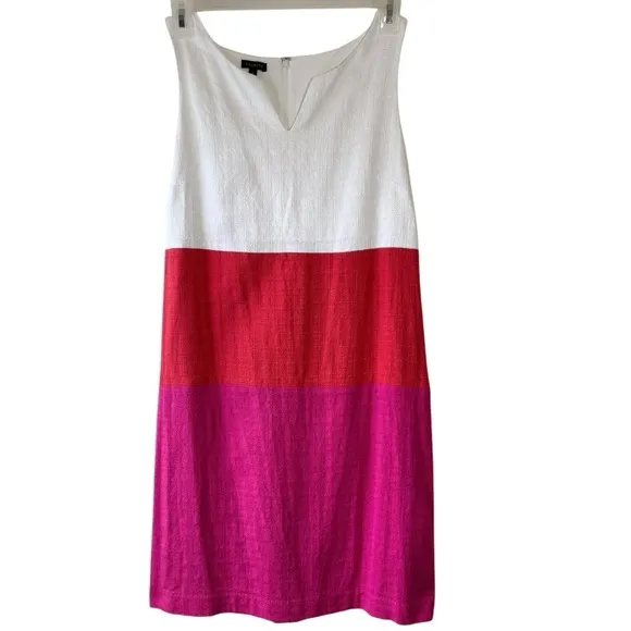 TALBOTS TEXTURED COLORBLOCK SHEATH DRESS - WHITE / ORANGE / PINK