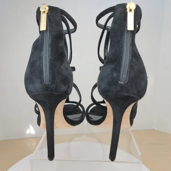 Tamara Mellon Black Suede Love Strappy Stiletto High Heel Sandals EU 37.5 US7