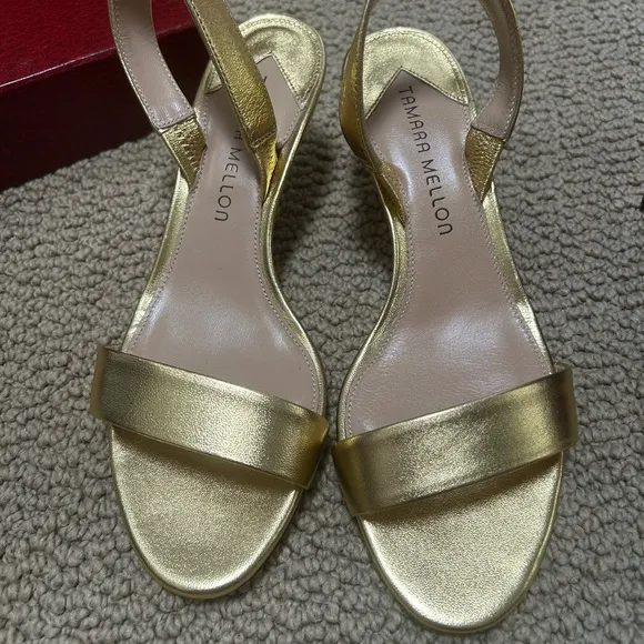 Tamara Mellon Gold Heels Classic Sandals. New with box. Size: 7.5.