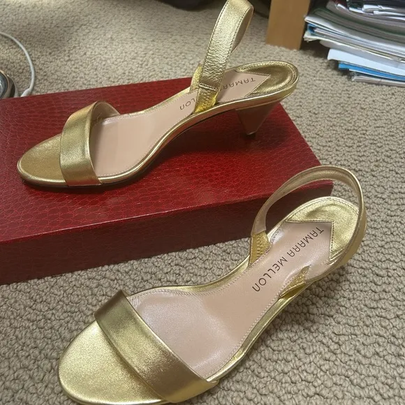 Tamara Mellon Gold Heels Classic Sandals. New with box. Size: 7.5.