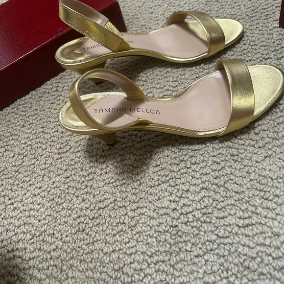 Tamara Mellon Gold Heels Classic Sandals. New with box. Size: 7.5.
