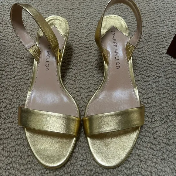 Tamara Mellon Gold Heels Classic Sandals. New with box. Size: 7.5.