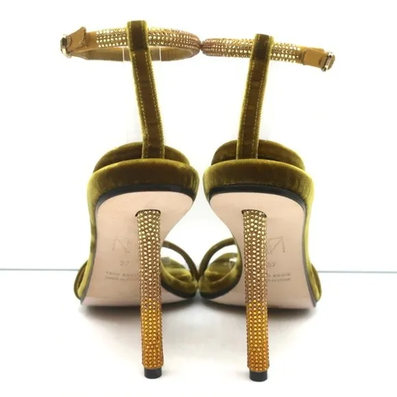 Tamara Mellon Stellar Sandals Topaz Crystal-Embellished Velvet Size 37 NEW