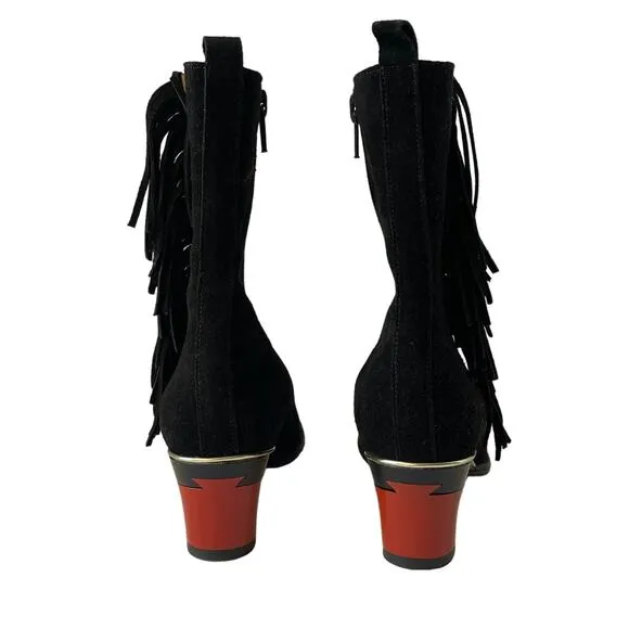 Tanya Heath Paris Suede Fringe Ankle Boots Changeable Heels NWOB Size EU 35 US 5