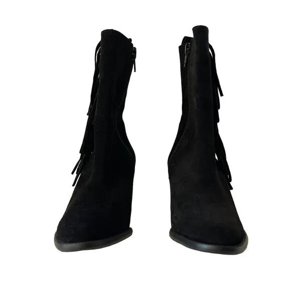 Tanya Heath Paris Suede Fringe Ankle Boots Changeable Heels NWOB Size EU 35 US 5
