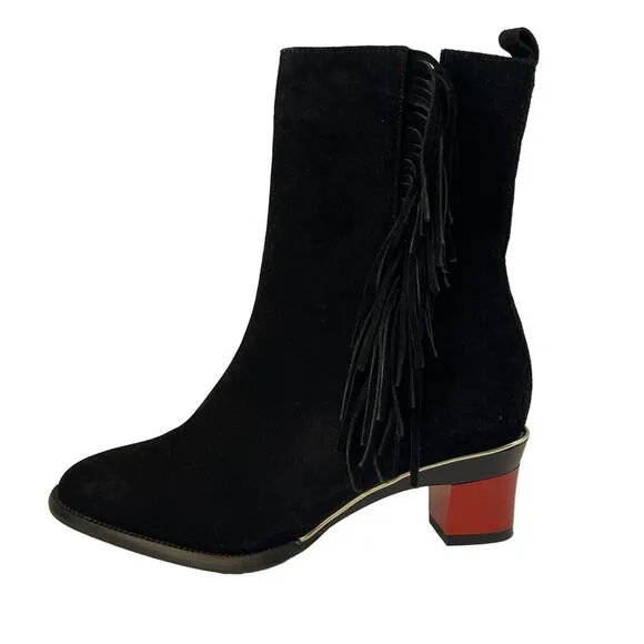 Tanya Heath Paris Suede Fringe Ankle Boots Changeable Heels NWOB Size EU 35 US 5