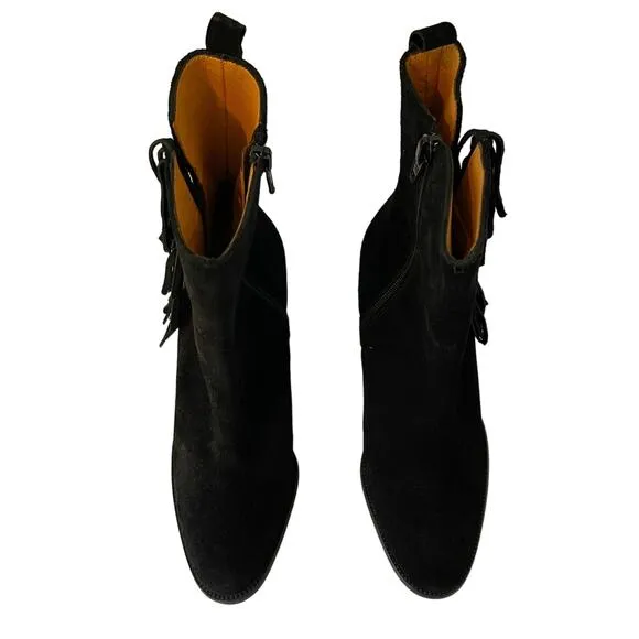 Tanya Heath Paris Suede Fringe Ankle Boots Changeable Heels NWOB Size EU 35 US 5