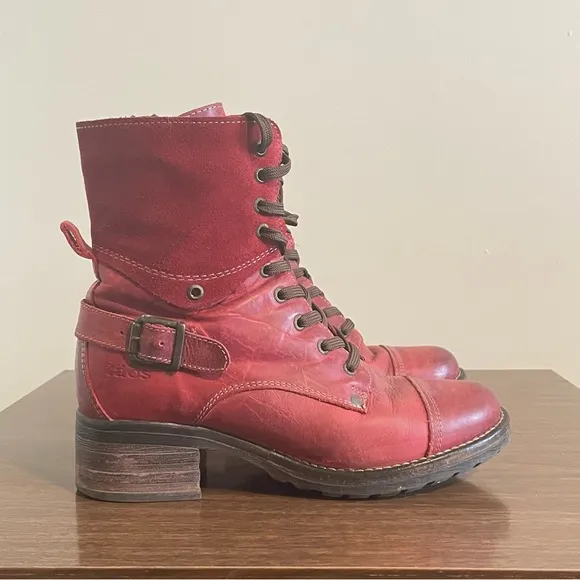 Taos Women’s Boots Leather and Suede Red Lace High Top Sz 7-7.5 (38)