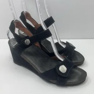 Taos Women's Sandals Carousel 2 Wedge Ankle‎ Strap Shoes Black Leather Size 8.5