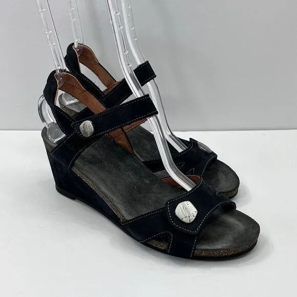 Taos Women's Sandals Carousel 2 Wedge Ankle‎ Strap Shoes Black Leather Size 8.5