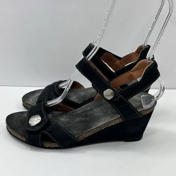Taos Women's Sandals Carousel 2 Wedge Ankle‎ Strap Shoes Black Leather Size 8.5