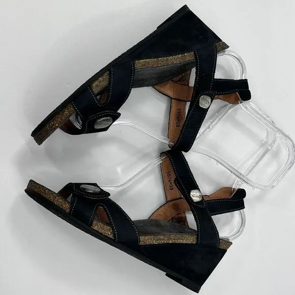 Taos Women's Sandals Carousel 2 Wedge Ankle‎ Strap Shoes Black Leather Size 8.5