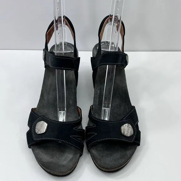 Taos Women's Sandals Carousel 2 Wedge Ankle‎ Strap Shoes Black Leather Size 8.5