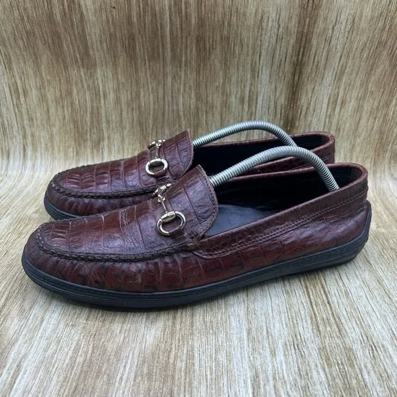 TB Phelps Crocodile Print Horsebit Loafers Men's Size 11 Casual Shoes Brown