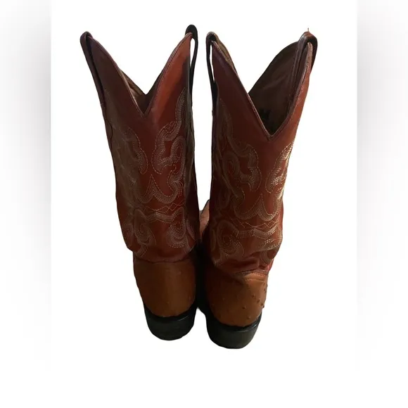 TEAM WEST OSTRICH EMOBOSSED LEATHER BOOTS ORANGE/RED 10.5