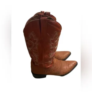 TEAM WEST OSTRICH EMOBOSSED LEATHER BOOTS ORANGE/RED 10.5