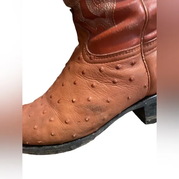 TEAM WEST OSTRICH EMOBOSSED LEATHER BOOTS ORANGE/RED 10.5