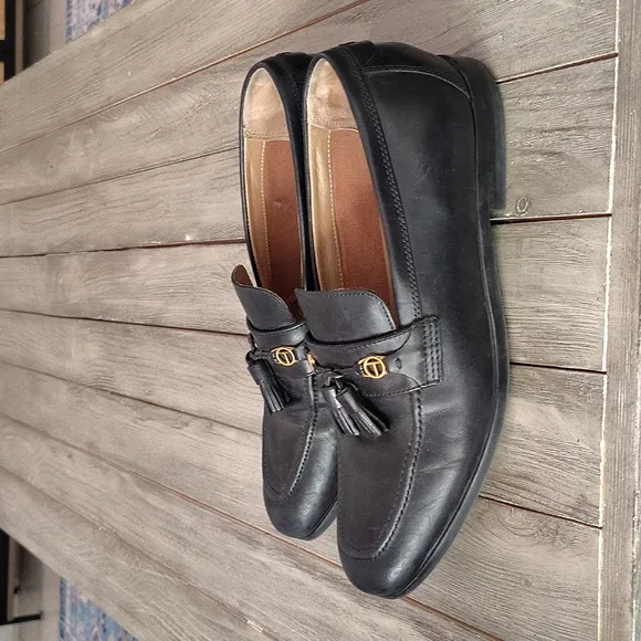 Ted Baker Men Black Leather Slip-On Loafers with Decorative Tassel Detail Size 9