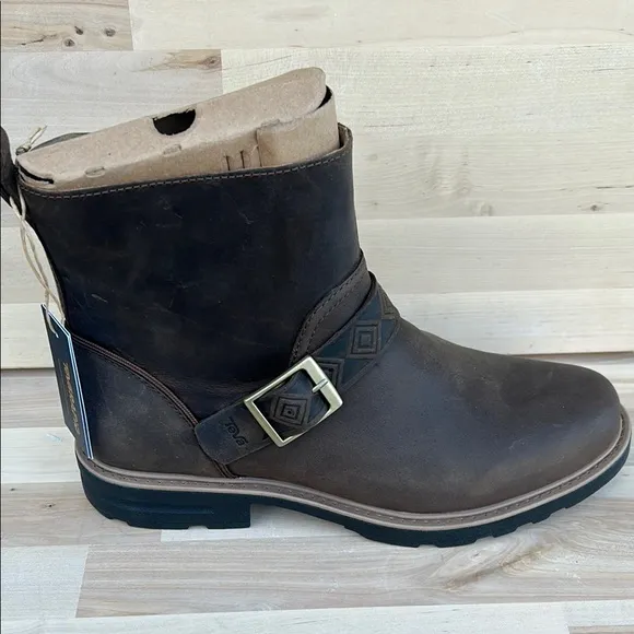 Teva Brown Leather Boots with Buckle w 9.5