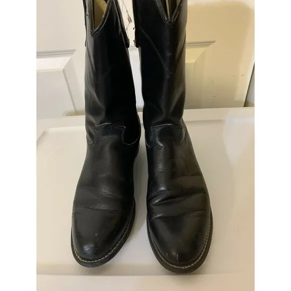 Texas 4400 Mens Sz 8 M Black Leather‎ Cowboy Boots