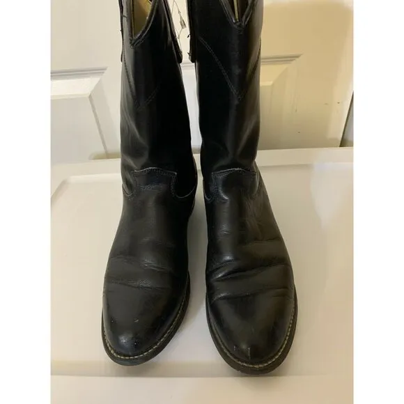 Texas 4400 Mens Sz 8 M Black Leather‎ Cowboy Boots