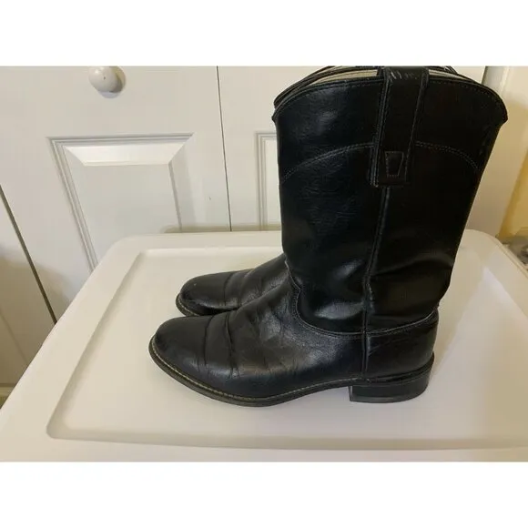 Texas 4400 Mens Sz 8 M Black Leather‎ Cowboy Boots