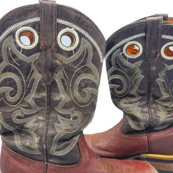 Texas Country Kids Brown Leather Embroidered Cowboy boots.
